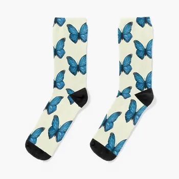 Акварельно-сини чорапи с пеперуди, мъжки чорапи памук с високо качество, японска мода за момичета и момчета, дамски чорапи