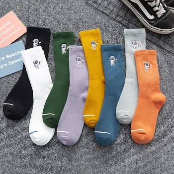 1 чифт Чорапи унисекс от памук с бродерия в карикатура стил с шарките на Астронавти в средната епруветка Чифт чорапи