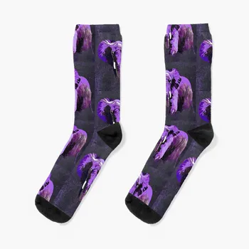 Идеи за подаръци за Свети Валентин, лилаво блестящи чорапи с изображение на слон, прекрасно луксозни чорапи за жени и мъже
