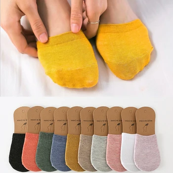 5 Двойки невидими памучни женски чорапи-лодочек на предната част на крака на токчета, обикновен женски чорапи в ярки цветове, дишането, закрывающих чорап на половината на крака.