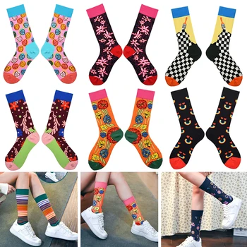 2023 Цветни дамски памучни чорапи за екипажа с удоволствие полосатыми цветя и животни модел, творчески дамски чорапи-новости за подаръци