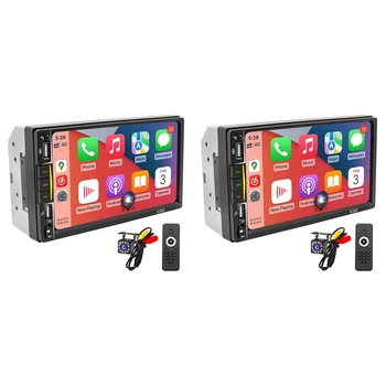 Стерео 2X Double Din с Carplay, 7-инчов сензорен радио Bluetooth и резервна камера, огледален аудиоприемник за телефон