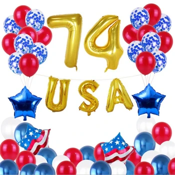 50 бр./ЛОТ, Празничен балон в чест на Деня на Независимостта на САЩ, червено-син балон от фолио и латекс, комплект за декорация на Деня на Независимостта, Парти в САЩ