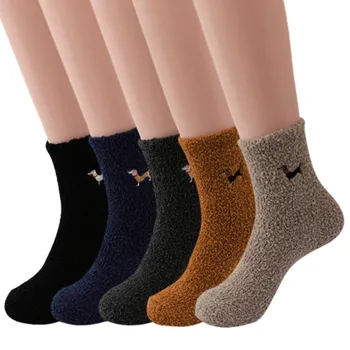 Зимните обикновена коралови кадифени чорапи, Домашни чорапи с принтом кучета, Дълги чорапи, Дамски дрехи, Топли Дамски чорапи Calcetines