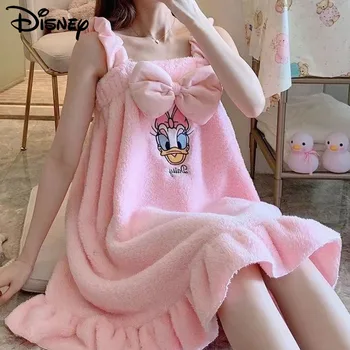 Disney Donald Daisy Duck Нова пола, за Женска баня в памучна нощница Прашка кърпи за баня Коралов кадифе Милото домашно рокля с лайка Мека пижама