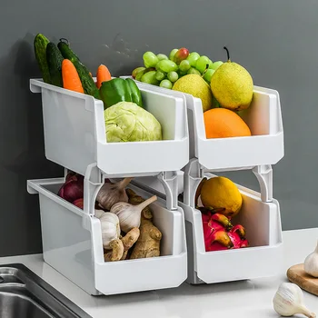 Кухненски стойка за зеленчуци, Пластмасови Подови Штабелируемые стелажи за съхранение на плодове, Кошница-контейнер, Штабелируемые кутията за закуски Organizadores