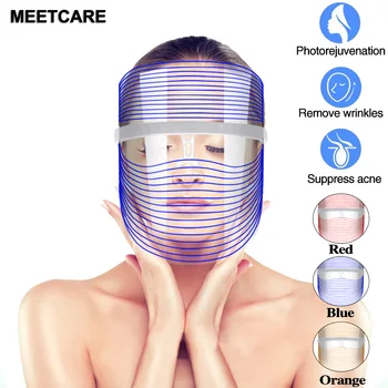 3 Цвята Led маска за лице, СПА терапия за лице, Фотонная терапия, козметичен инструмент, средство срещу акне, бръчки, Подмладяване на кожата